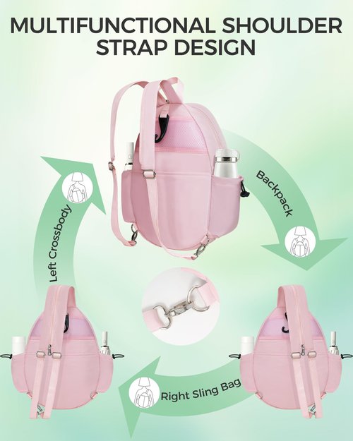 TBTOTRA Tennis Bag, Water Resistant Tennis Backpack for Women Men, Quilted Crossbody Sling Design for Tennis, Pickleball, Badminton Rackets, Pink