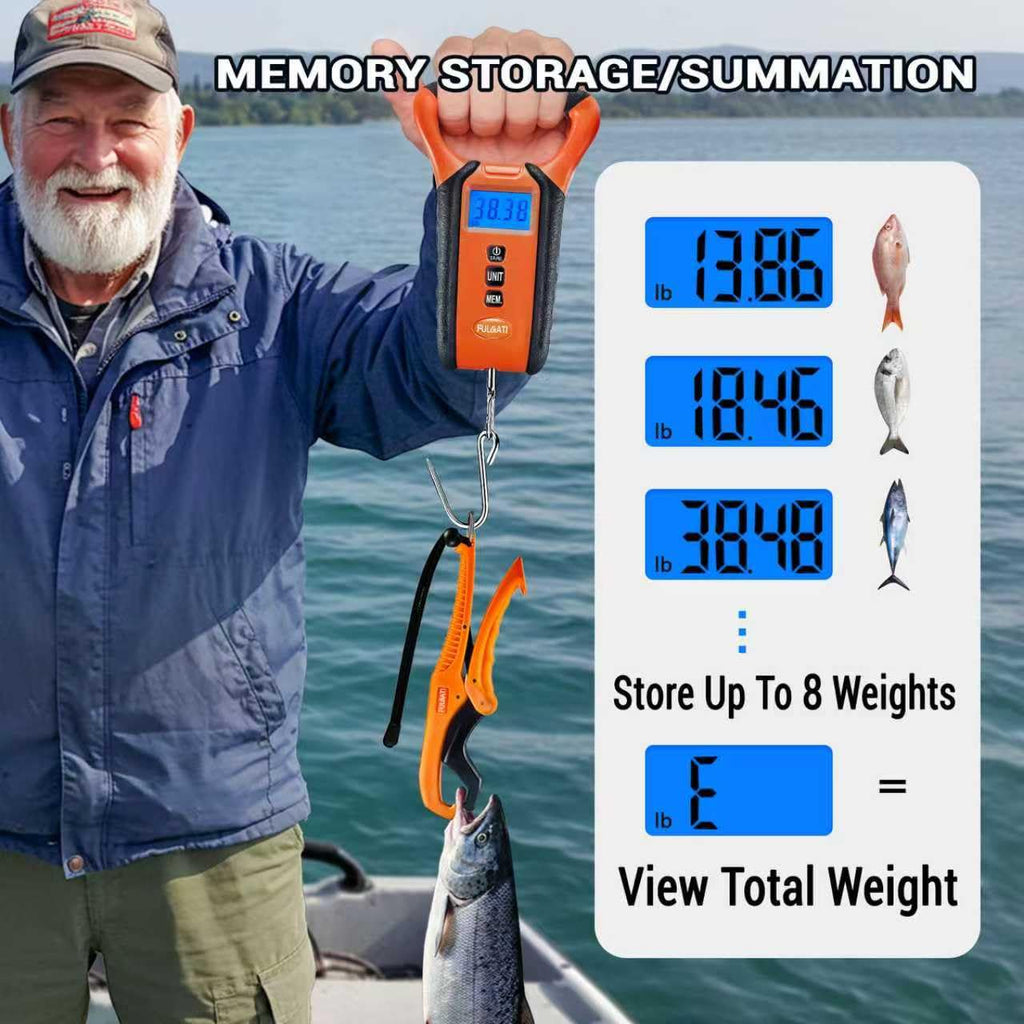 Skiennix Fish Scale - Waterproof Digital Weighing Scale with Backlit LCD Display, 110lb Capacity & Carry Case