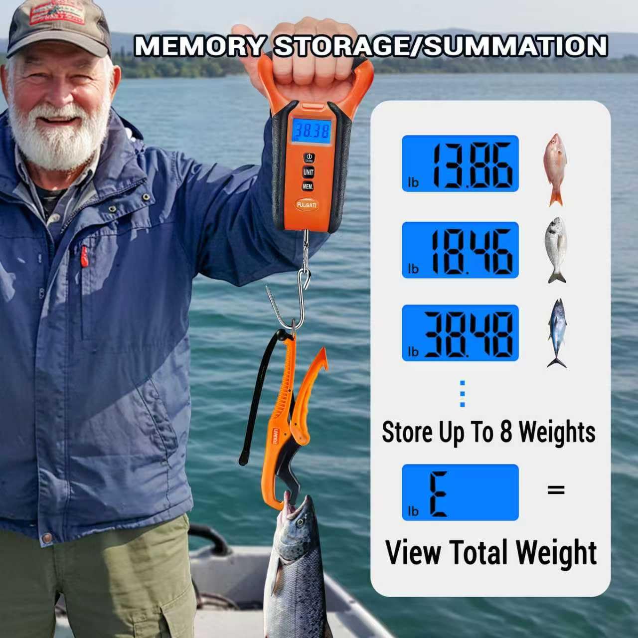 Skiennix Fish Scale - Waterproof Digital Weighing Scale with Backlit LCD Display, 110lb Capacity & Carry Case