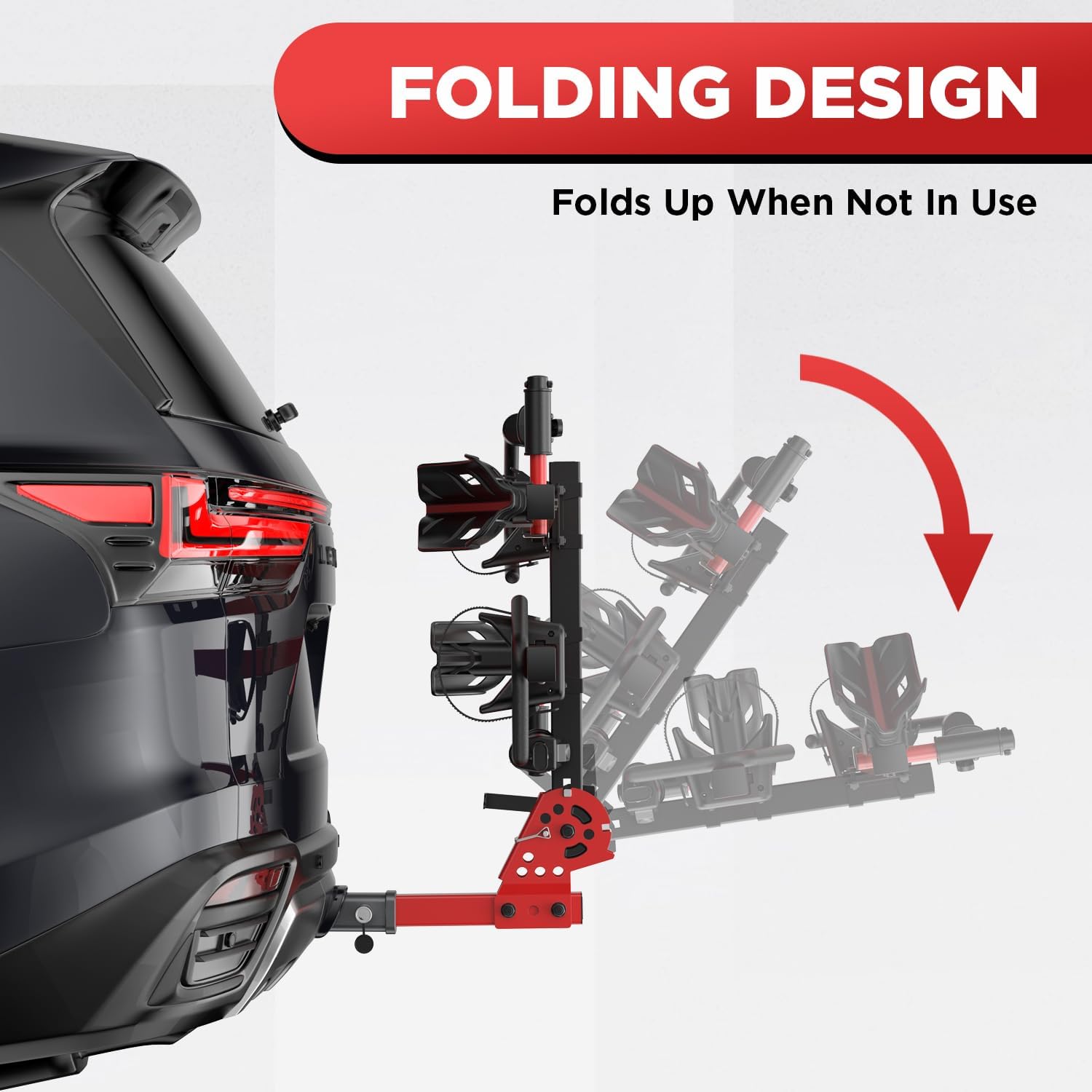 TANX Bike Rack for E-Bikes | Smart Tilting Platform for Fat Tire Bikes | 200 lbs Capacity, Fits 2-Inch Receiver, Red