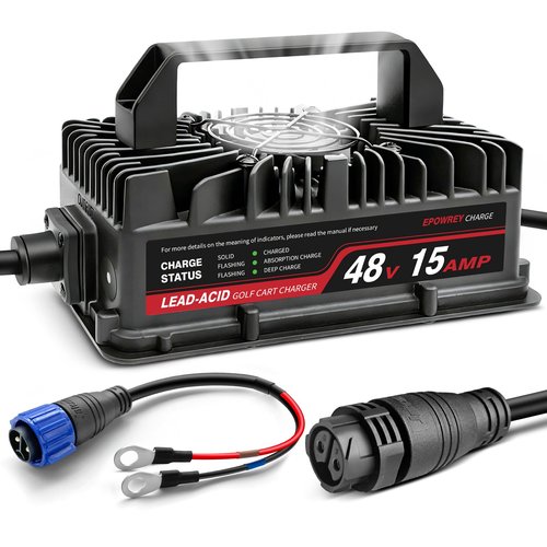 EPOWREY 48 Volt Golf Cart Battery Charger Onboard 15 AMP for EZGO TXT RXV/Club Car/Yamaha with Ring Terminals Plug