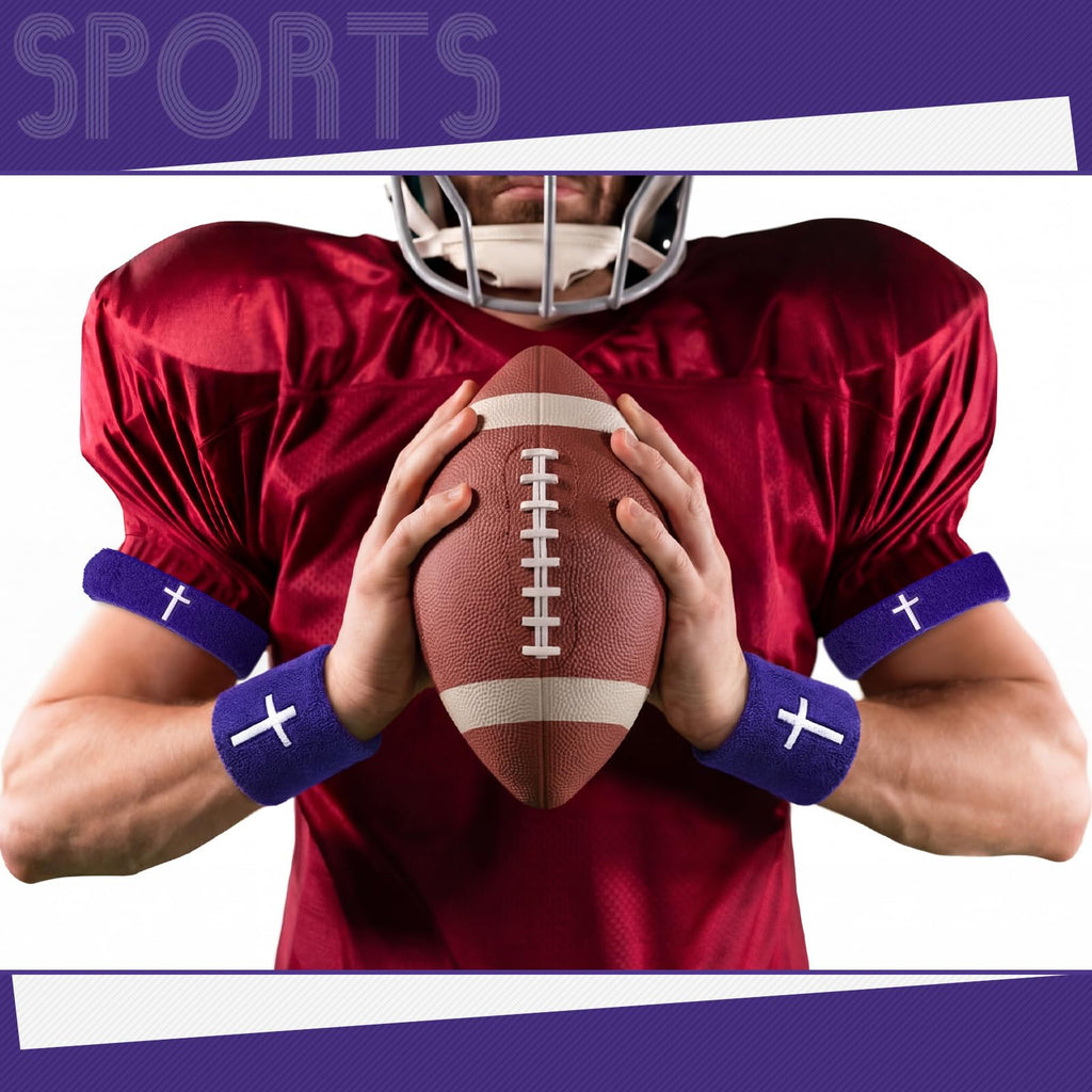 Soulchen 4 pcs Cross Bicep Bands Wrist Bands Christian Arm Sweat Wristbands Absorbent Armband for Men Women Football Baseball Players Sports Activities Supplies(Purple)