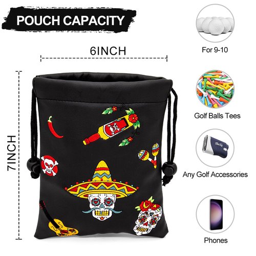 Golf Valuables Pouch, Leather Tee Pouch with Drawstring Closure Golf Ball Handbag Portable Ball Bag Golf Accessories for Men Women