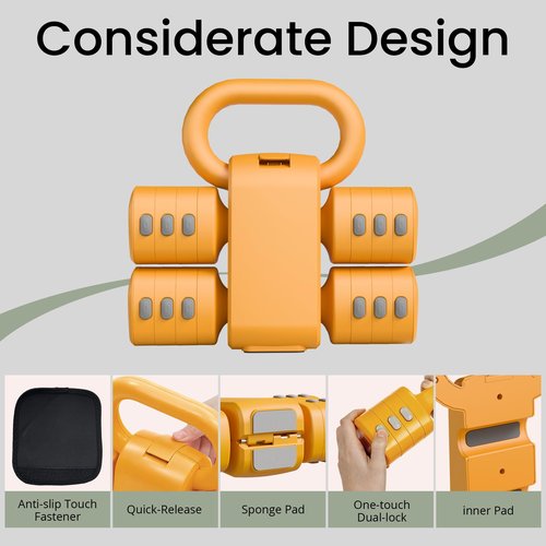2-in-1 Adjustable Dumbbells & Kettlebell Set, 4 Levels Weight Quick Change(2.2 3.3 4.4 5.5 lbs), for Women Home Gym Exercise Training, with Complimentary Non-slip Touch Fastener, Yellow.