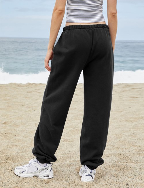 Ugerlov Women's Fleece Lined Sweatpants Baggy Low Rise Lounge Sweat Pants Casual Fall Winter Drawstring Joggers with Pockets, Black M
