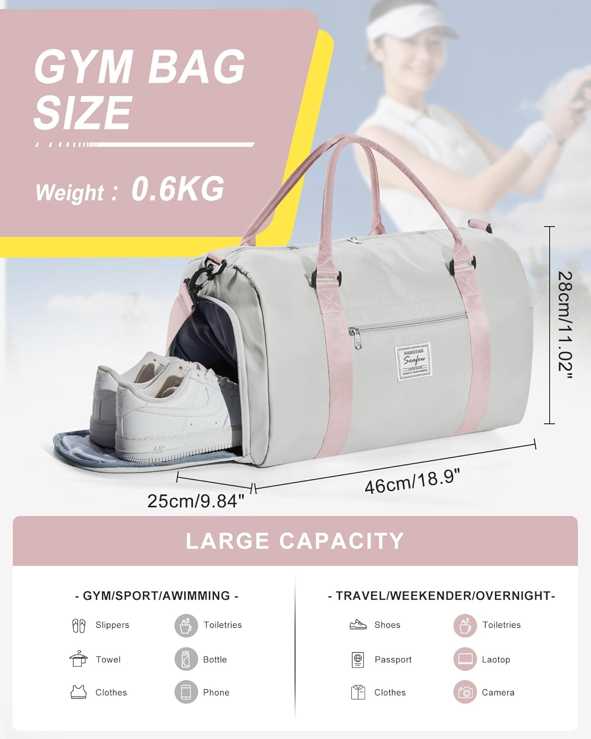 Skiennix Women's Gym Bag - Stylish Travel Duffel Tote for Weekend Adventures | Versatile & Spacious