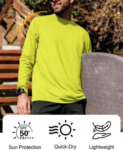 Men's UPF 50+ Long Sleeve Tee Shirts UV Sun Protection Quick Dry Tee Shirt Swim Athletic Running Workout