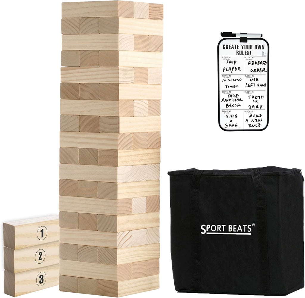 Outdoor Games Large Tower Stacking Game - 54 Wooden Blocks, 4 Ft Tall, Includes Carry Bag & Scoreboard