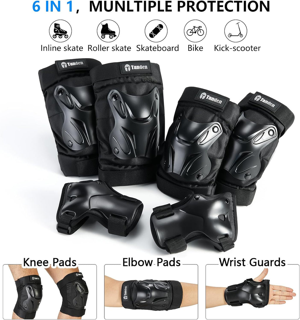 Tanden Protective Gear Set - Knee & Elbow Pads with Wrist Guards for Roller Skating | Adult Size