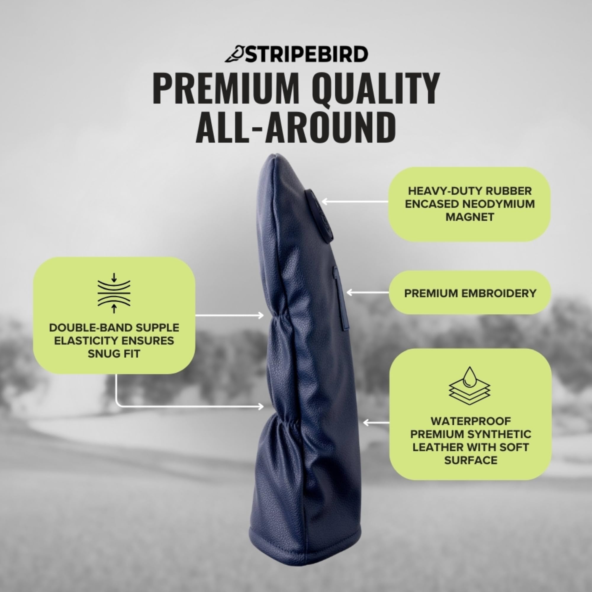 Stripebird Magnetic Golf Driver Head Cover - Ultra-Strength Neodymium, Magnetically Attached - Durable Golf Club Headcover - Lightweight Modern Design - Versatile Fit for All Major Brands - Blue