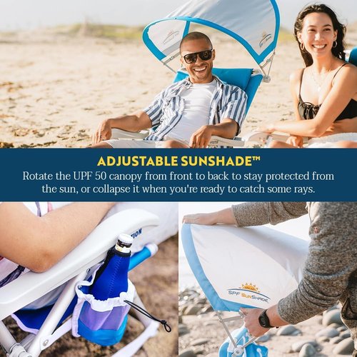 GCI Outdoor Sunshade Backpack Beach Chair - Reclining Folding Canopy with Drink Holder & Carry Straps | Saybrook Blue