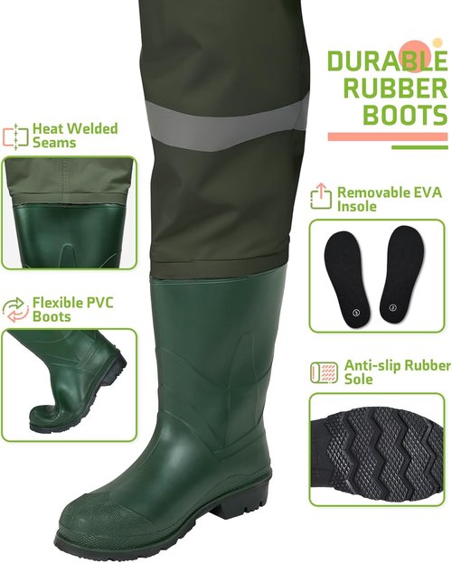 HISEA Kids Chest Waders - Youth Waterproof Fishing Waders with Boots | PVC Design & Reflective Safety Band