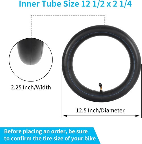Heavy Duty 12" Bike Tubes - 12 1/2 x 2 1/4 Inner Tube with Angled Valve Stem | Pack of 2