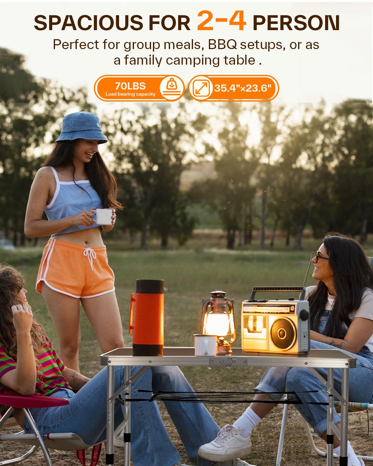 Sportneer Folding Table: Adjustable Height Camping Essentials 23.6" L x 15.7" W 2 Height with Mesh Layer - Compact & Portable Small Folding Table for Outdoor Camp Garden Picnic BBQ Dining Cooking