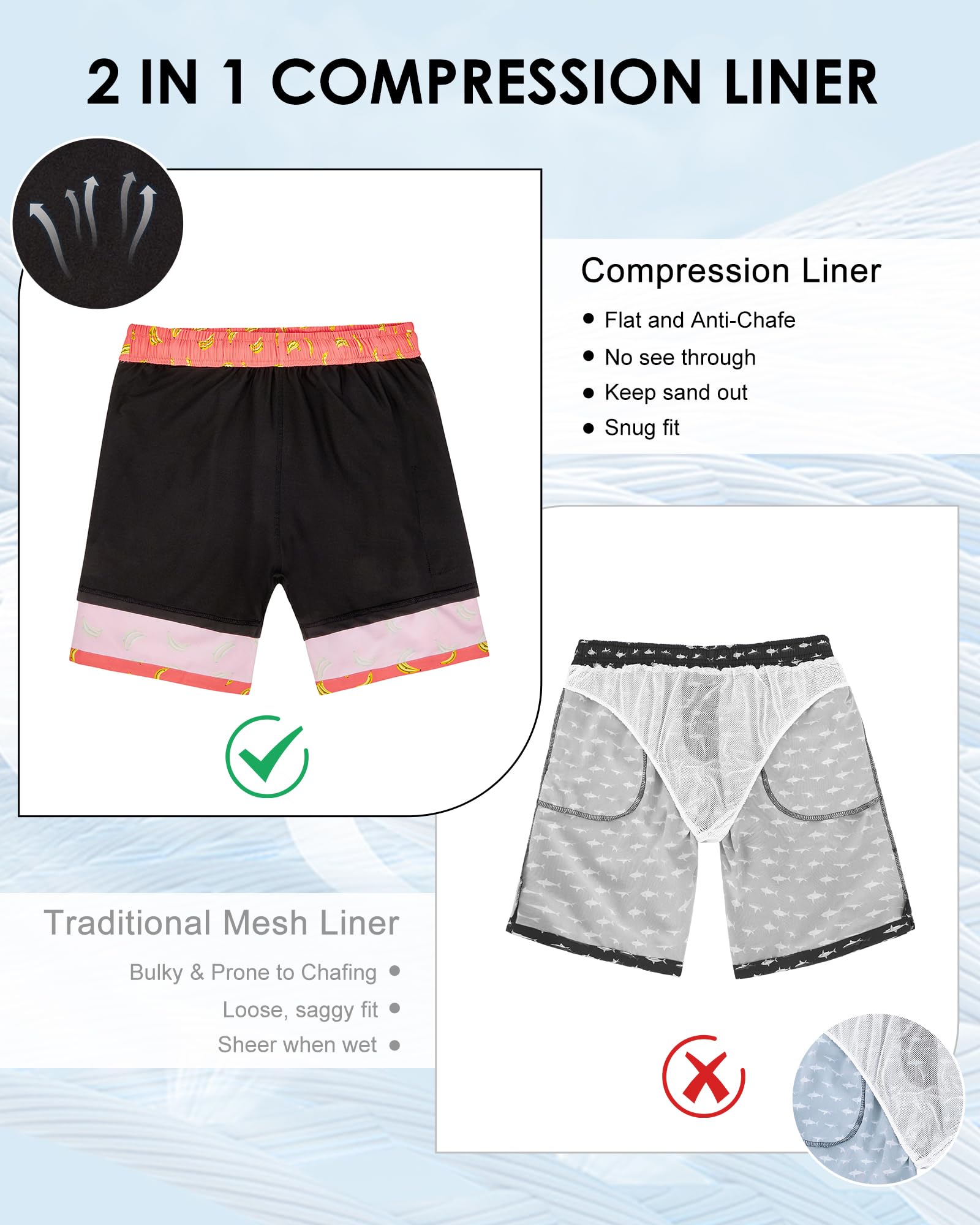 American Trends Men's Swim Trunks 7 Inch with Compression Liner Quick Dry Swim Shorts for Men Beach Board Shorts Bathing Suit with Pockets Medium Pink Orange Banana