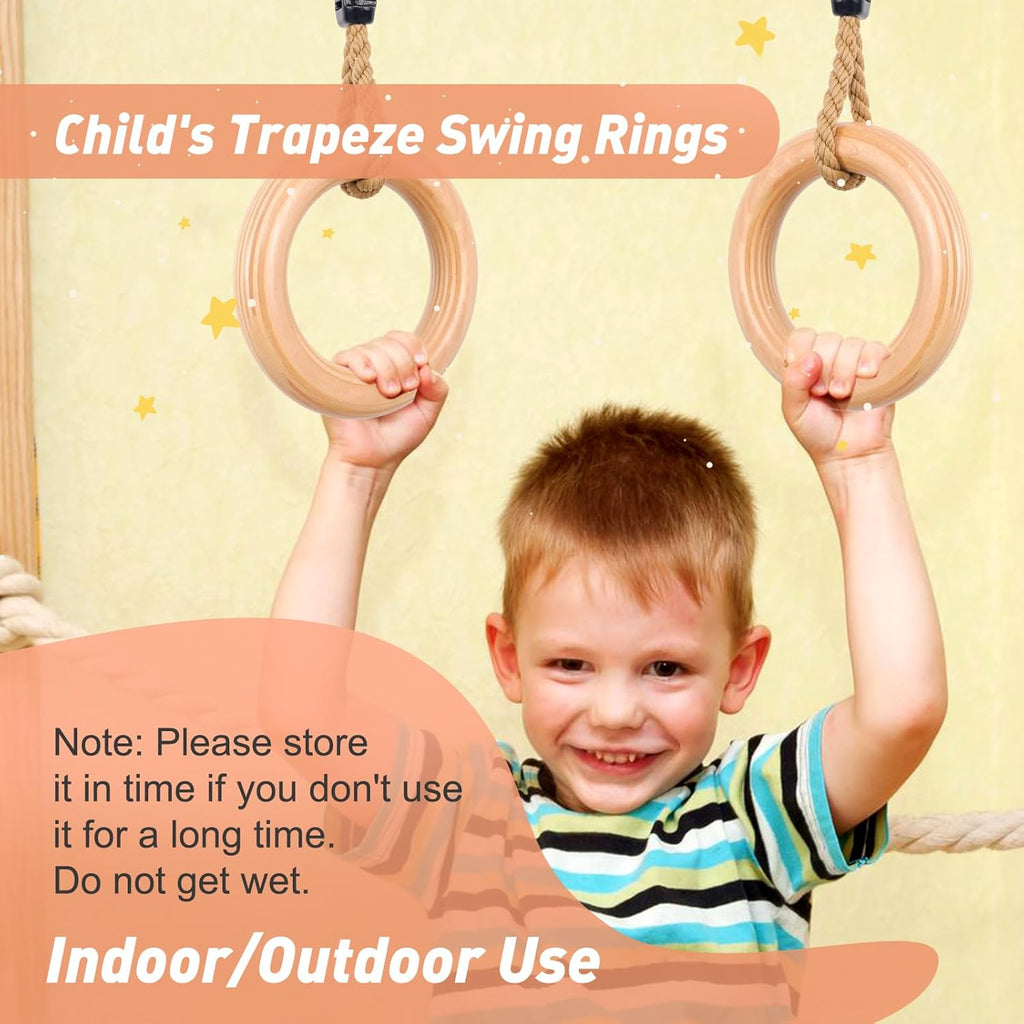 YAERSI Wooden Gymnastics Rings - Adjustable Pull-Up Rings for Kids' Home Exercise | Durable & Versatile