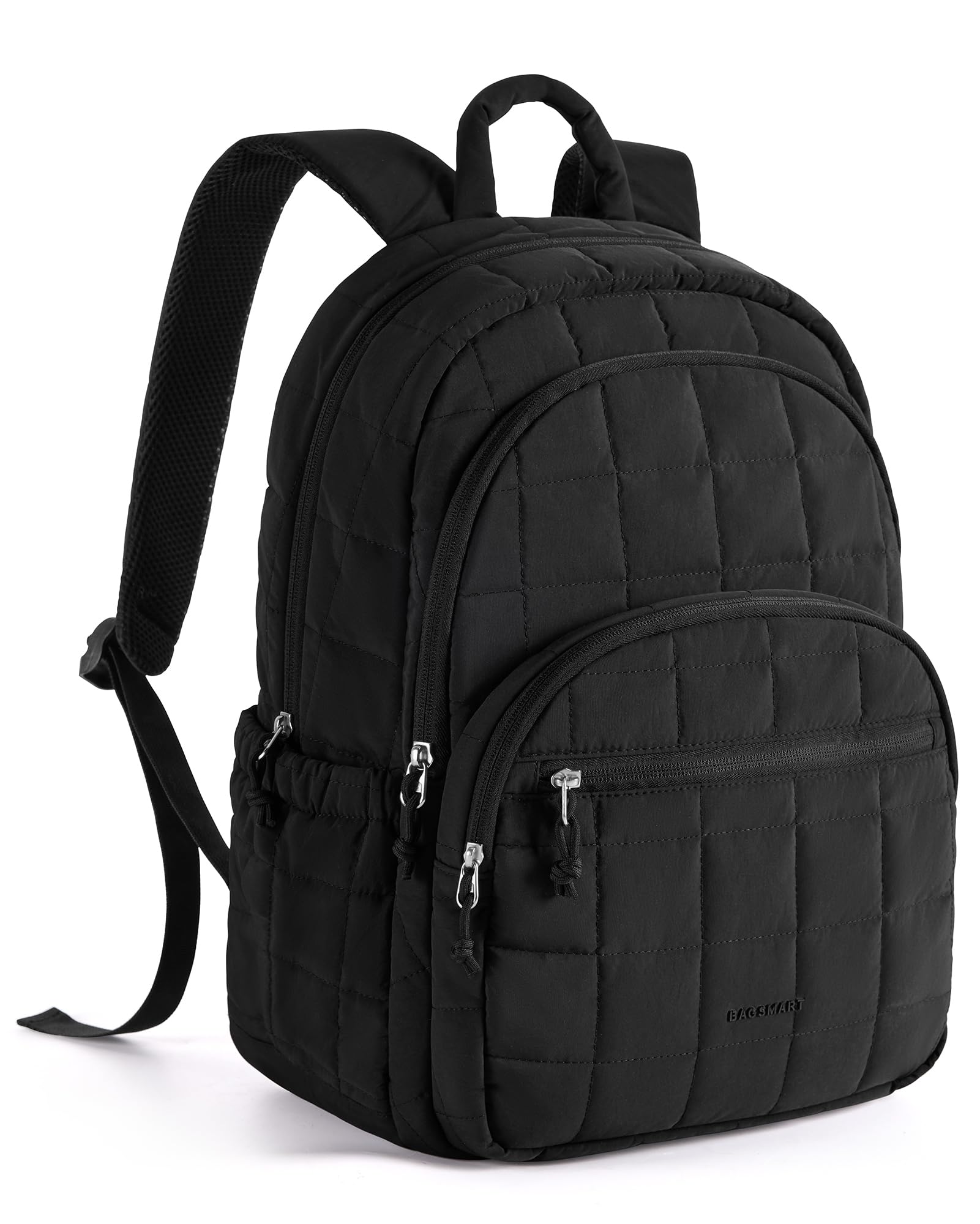 BAGSMART College Laptop Backpack, Travel Backpack for Women, Quilted Casual Daypack, Water-Resistant Bookbag for 15.6 Inch Laptop, Black