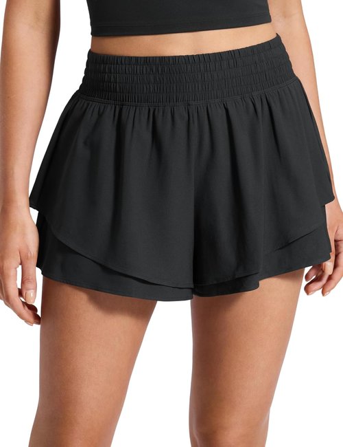 CRZ YOGA Athletic Shorts - High Waisted 2.5" Drapey Double Ruffles for Women | Flowy Tennis & Running Skorts