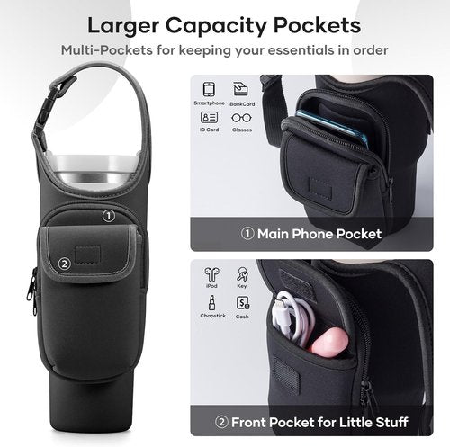 Bufilea Carrier Bag with Phone Holder Pockets for Stanley 40/30oz Tumbler with Handle, Insulated Neoprene Crossbody Bag Cup Holder w/Shoulder & Handheld Straps Fits Stanley Cup Accessories