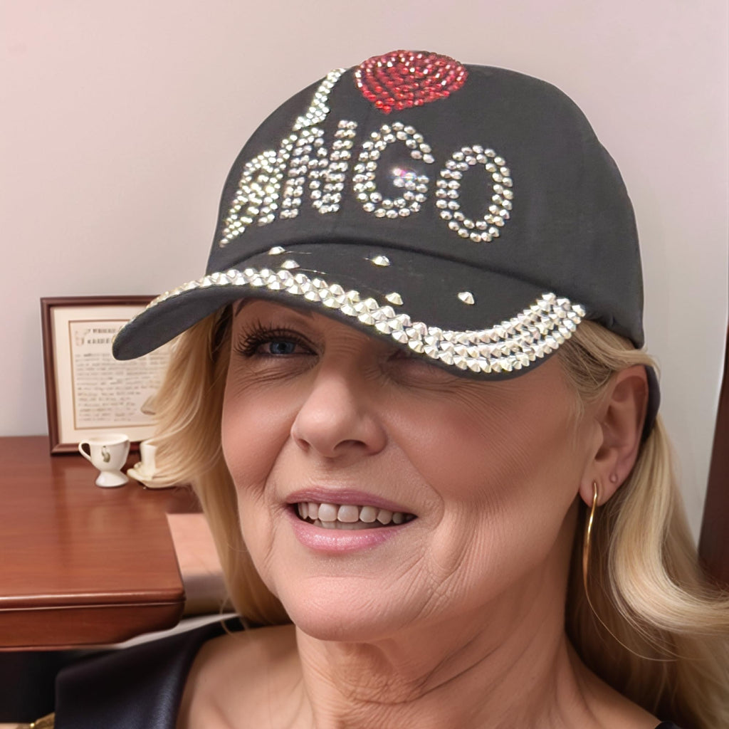 Popfizzy I Love Bingo Hat for Women, Bingo Lover Baseball Hat, Adult Bedazzled Rhinestone Hats, Bling Bingo Gifts, Black