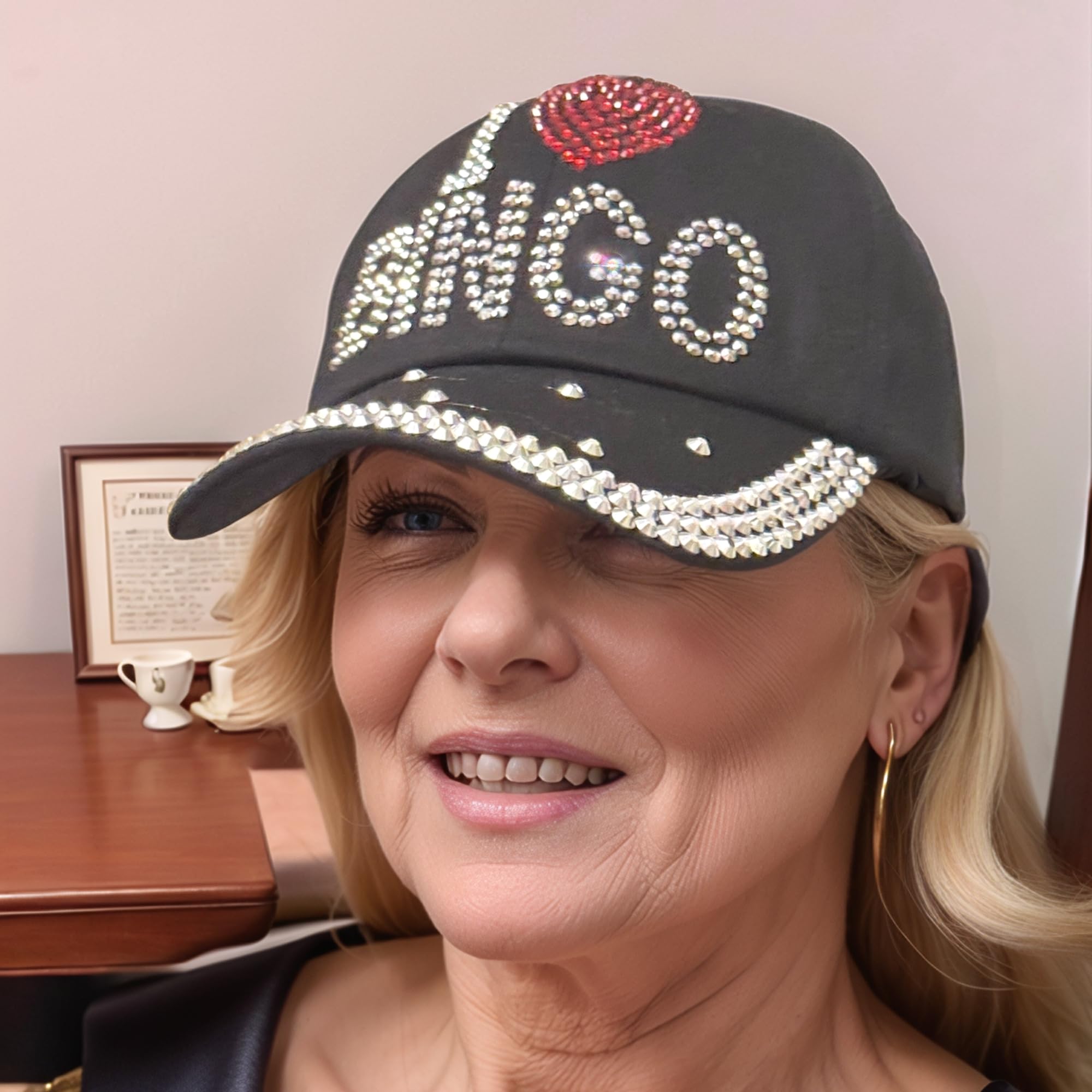Popfizzy I Love Bingo Hat for Women, Bingo Lover Baseball Hat, Adult Bedazzled Rhinestone Hats, Bling Bingo Gifts, Black