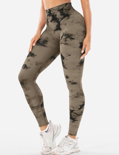 YEOREO Workout Leggings for Women Dazzle Scrunch Butt Lifting Leggings Seamless Screen Print Gym Yoga Pants Brown Cloud M