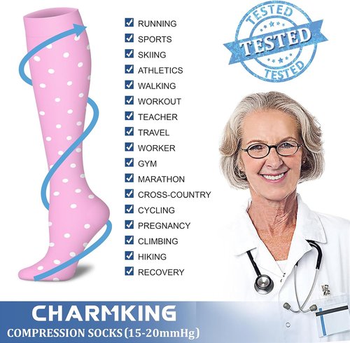 CHARMKING Compression Socks - 15-20 mmHg Support for Men & Women | 8 Pairs for Athletic Running & Cycling