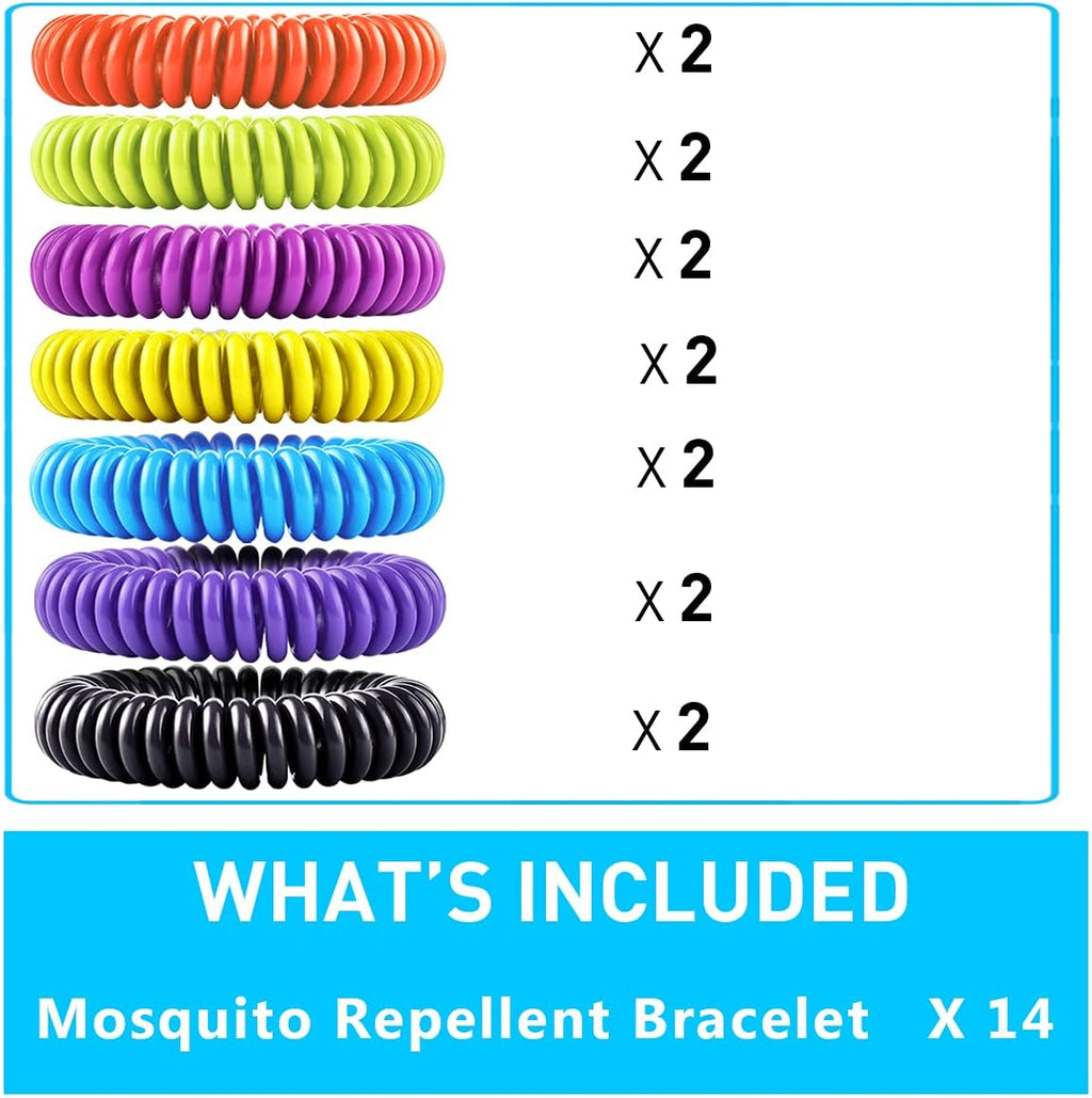 Skiennix Mosquito Bracelets - 14 Pack for Kids & Adults | Natural Citronella, Lemongrass & Eucalyptus, 350 Hours of Protection