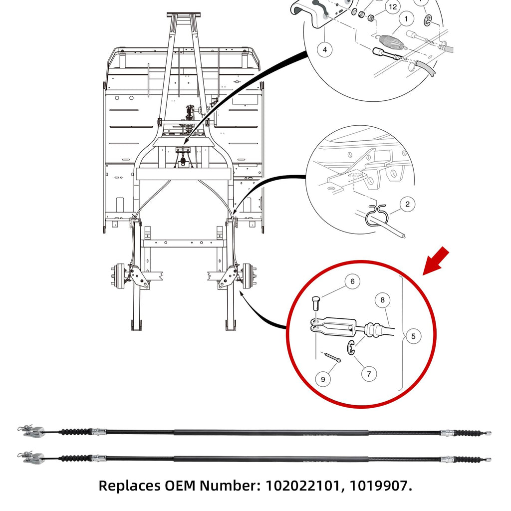 Roykaw Golf Cart Brake Cable Kit Compatible with Club Car DS 2000-up Gas & Electric, Brake Cable for Drive & Passenger Side, w/Mounting Component, OEM# 102022101, 1019907
