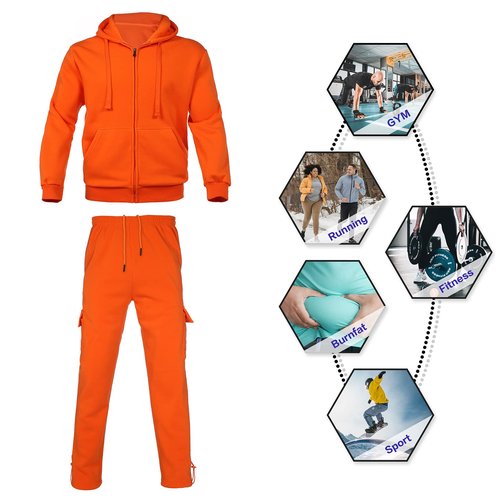 Nothinchan Men's Tracksuit 2 Piece Thick Warm Sweatsuit Set Sweatpants and Hoodie Fleece Athletic Jogging Suits With Pockets(Orange,5XL)