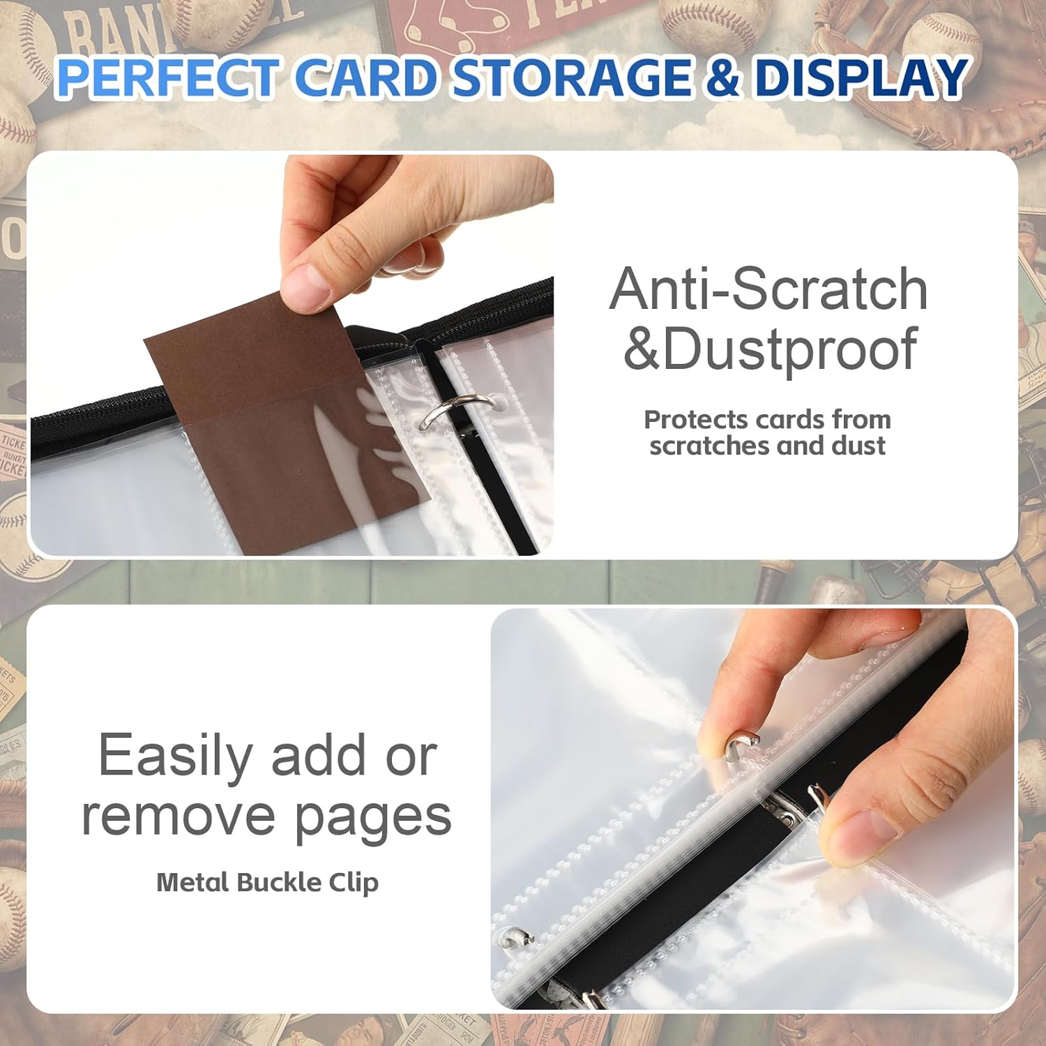 Sanwuta Baseball Card Binders - 6 Pack with 2400 Pockets, Zipper & Removable Sleeves | Double-Sided Storage Album
