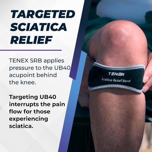 Tenex SRB Sciatica Pain Relief Device, Non Slip 10X Sciatica Relief Band For Sciatic Nerve Pain, Adjustable Single Leg Brace Targets UB40 Acupressure Point Behind Knee For Back Hip Leg Comfort, Daily Use
