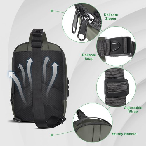 Geestock Anti-Theft Crossbody Sling Bag for Men with USB Port, Small Men's Crossbody Sling Bag PU Leather Chest Bag Shoulder Pack for Travel, Hiking, Work & Daily Use, Green