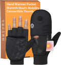 RIGWARL Winter Fingerless Gloves - Convertible Mittens with Hand Warmer Pocket for Men & Women