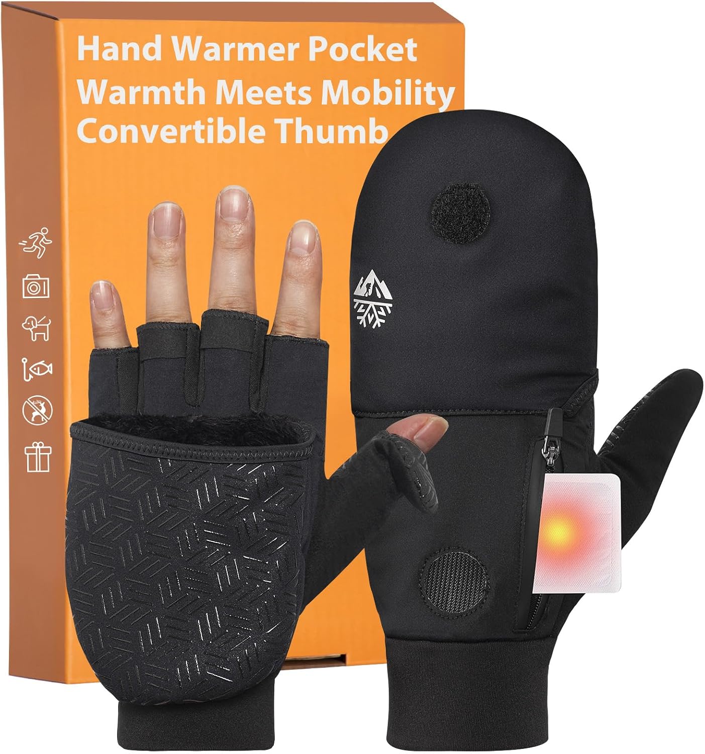 RIGWARL Winter Fingerless Gloves - Convertible Mittens with Hand Warmer Pocket for Men & Women