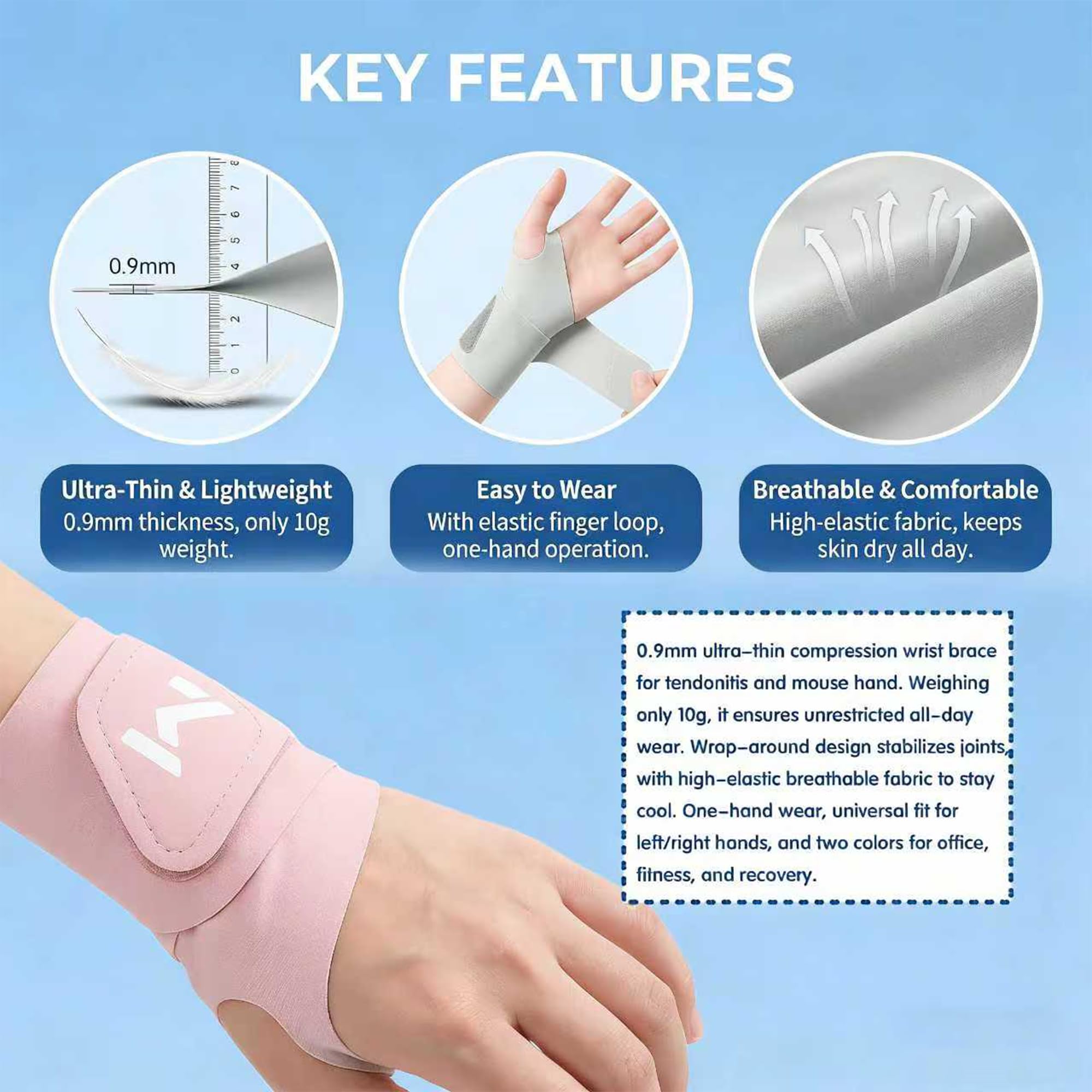 joxipe Ultra Thin wrist brace(2 Pack) Thin Wrist Brace for Carpal Tunnel & TFCC Support – Breathable Compression Wrist Wrap for Tendonitis, Arthritis & Repetitive Strain, Fits Left or Right Hand (Pink)