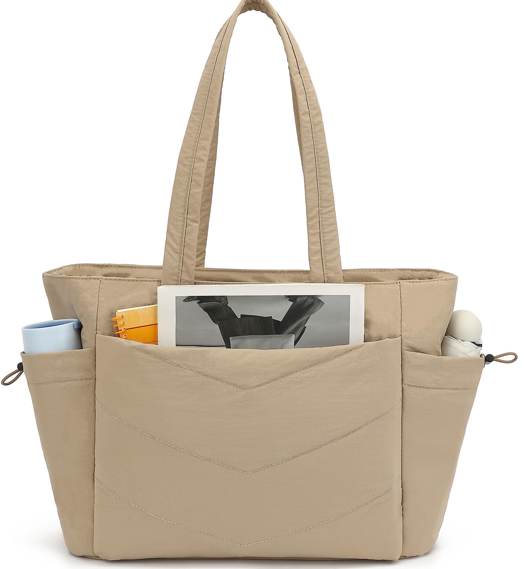 TANTOMI Tote Bag for Women Puffer Tote Bag with Zipper, Qulited Shoulder Bag Lightweight Handbags for Work Travel School Gym