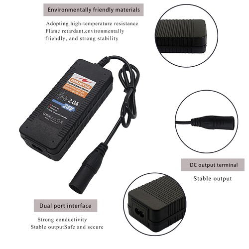 FORJOYUA 24V 2A AC/DC Lead-Acid Battery Charger for 24V Lead-Acid Battery Pack with XLR-3Pin Connector Fast Charging