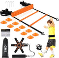 GHB Pro Agility Ladder - 20ft Soccer Kick Trainer Set with 12 Rungs, 10 Cones & Carrying Bag
