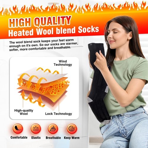 Heated Socks for Men Women,Battery Heated Socks with 3 Heating Levels, 360°Heating Warming,Washable Foot Warmer for Camping Fishing Skiing Skating Hiking Outdoor Work
