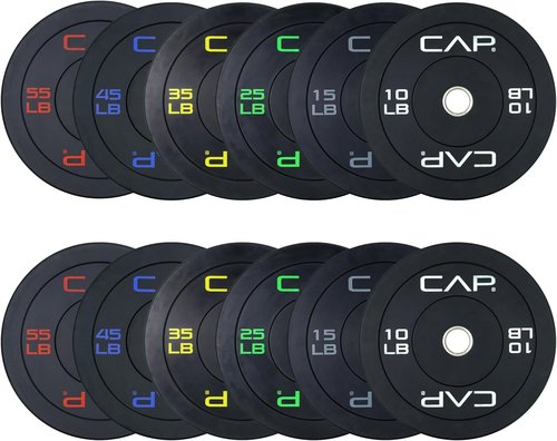 CAP Olympic Bumper Plate Weight Set - 2-Inch | 100-370 lbs | Available in Multiple Colors | Optional Storage Rack