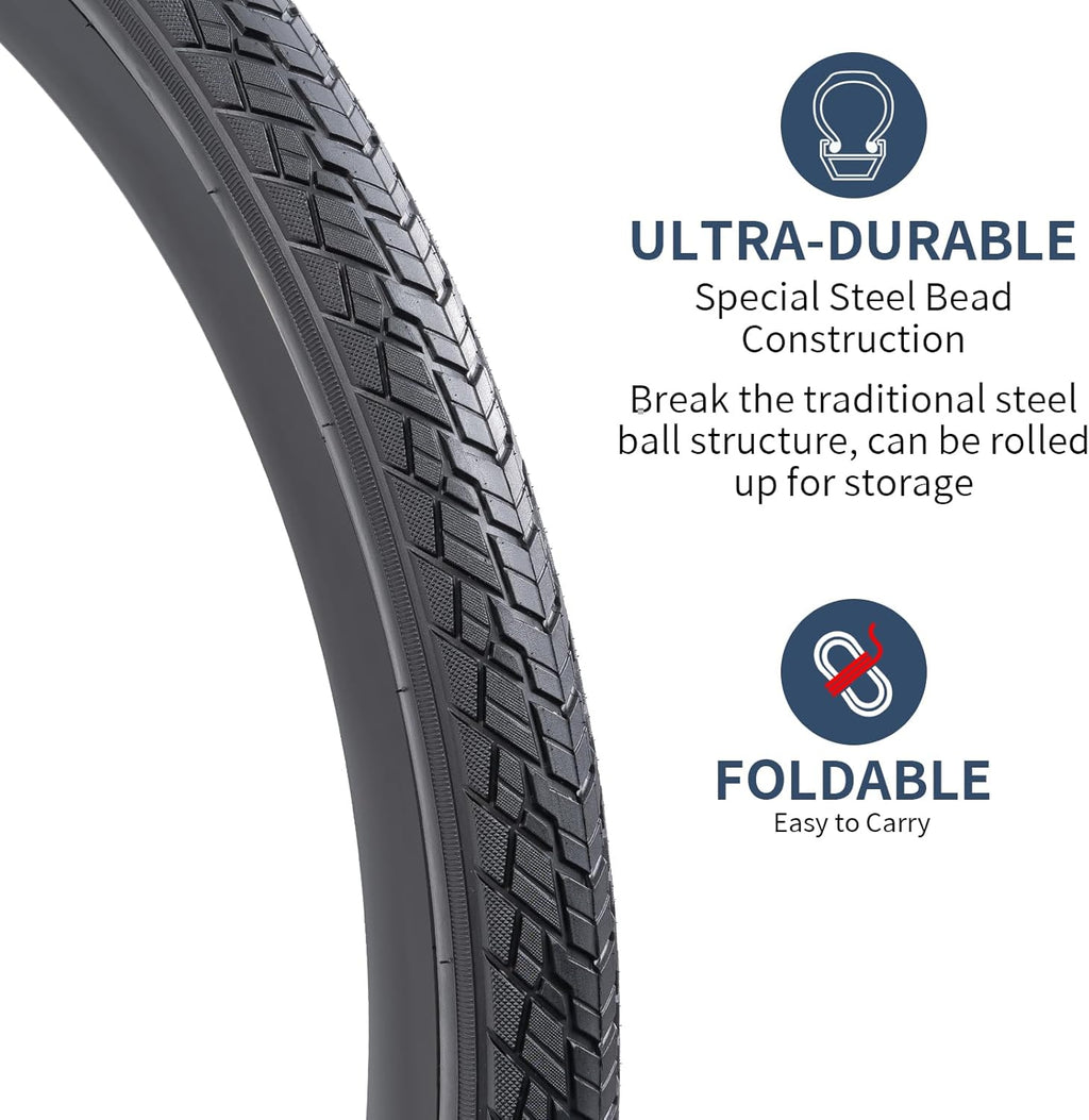 Skiennix 700C Bike Tires - Heavy Duty 700x45C with Tubes & Rim Strips | Durable Cycling Set