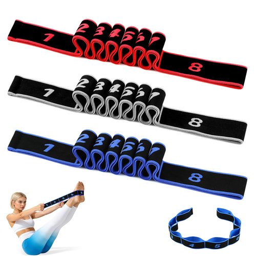 3Pcak Fitness Resistance Band for Stretching and Yoga, Number Stretch Resistance Band with Clear Markings, Fitness Resistance Bands 8-Section Elastic Training Bands (Gray, Red, Blue)