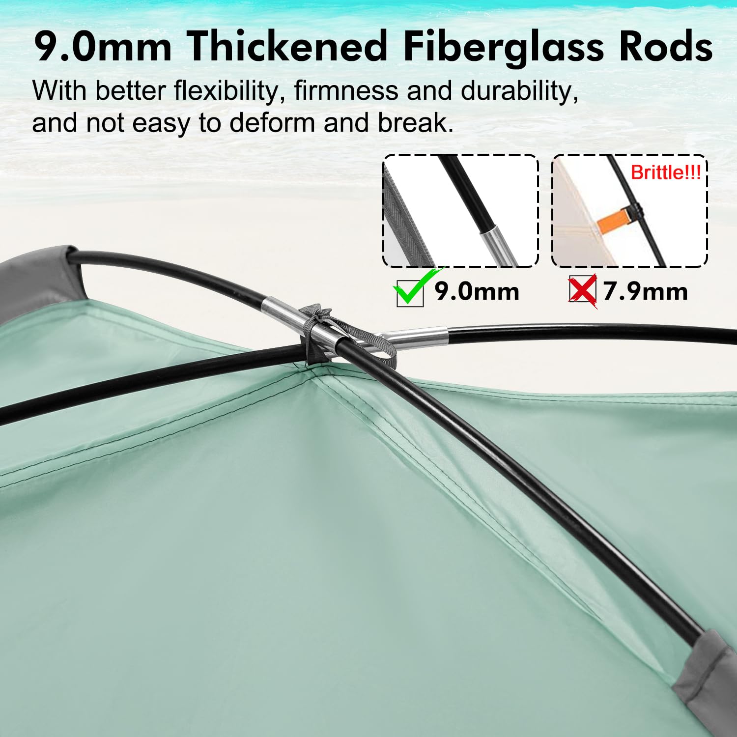WhiteFang Beach Tent Anti-UV Portable Sun Shade Shelter for 4 Person with Blackout Shelter, Extendable Floor with 3 Ventilating Mesh Windows Plus Carrying Bag, Stakes and Guy Lines (Mint Green)