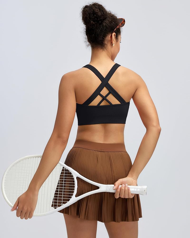 RUNNING GIRL High Support Seamless Strappy Sports Bra with Removable Pads - A-Black+White+Dark Blue+Medium