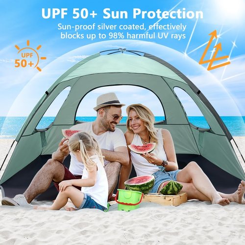 NXONE Beach Tent - UPF 50+ UV Protection Portable Canopy | Lightweight Family Shelter for 3-6 People