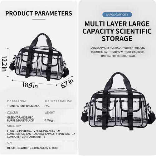 FINEJUSTOK Transparent Tote Bag - Waterproof PVC Crossbody for Sports, Concerts & Work