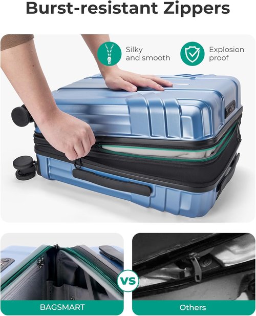 BAGSMART 20-Inch Expandable Carry-On Luggage - Lightweight Hard Shell, Airline Approved, Waterproof, Blue