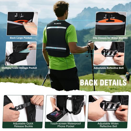 Running Vest for Women Men, Running Hydration Vest with 500ml Soft Flask & Touch-Screen Phone Pocket, Reflective Lightweight Hydration Backpack for Hiking with Adjustable Chest Waist Straps M