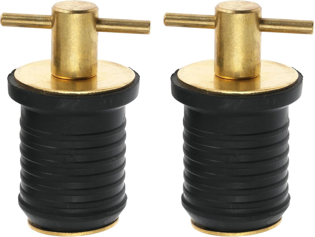 Skiennix Boat Drain Plug Set - Durable Snap Rubber Plugs with Brass Handle - Marine Twist Accessories